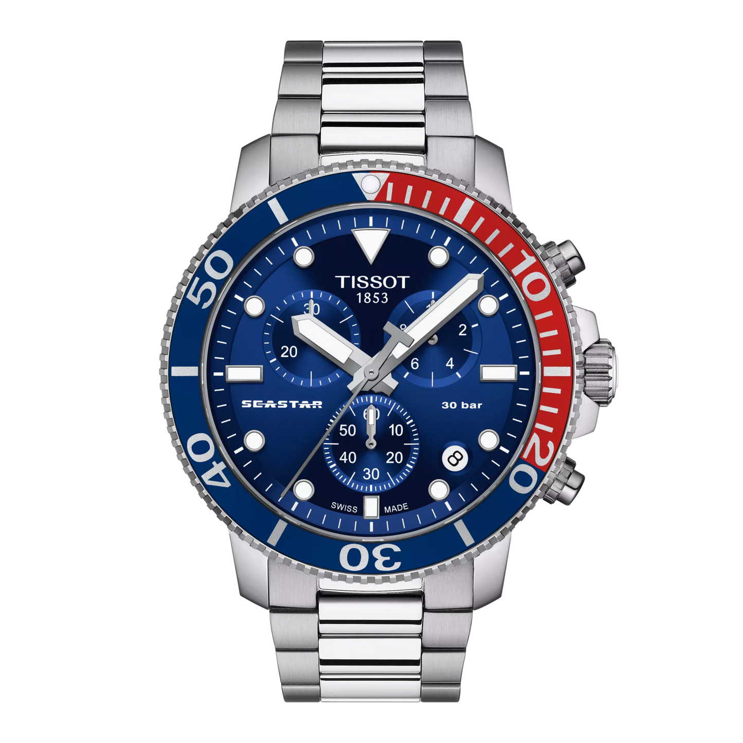Tissot Seastar Chronograph Watch 45.5mm Blue Dial